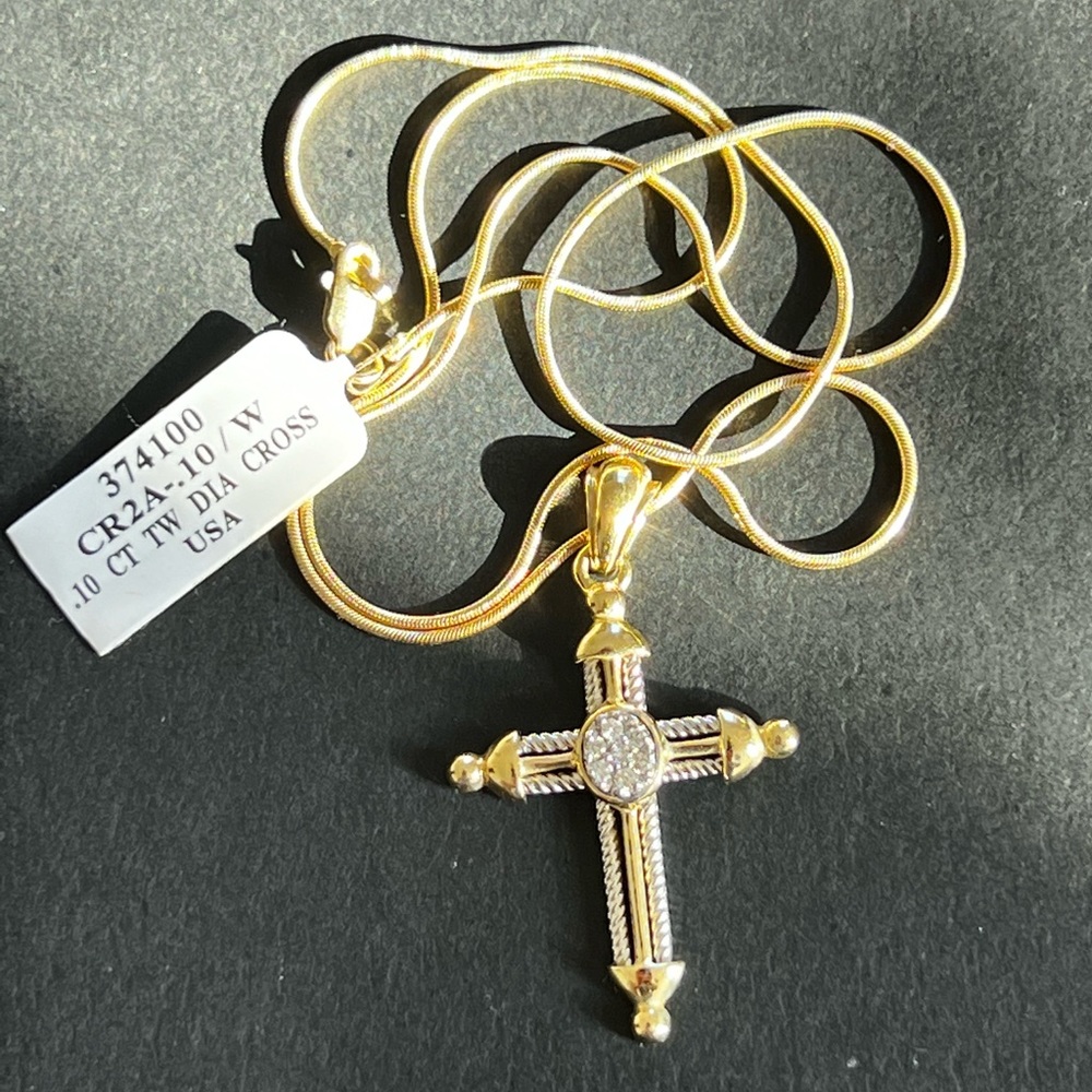 14k gold Diamond Cross snake chain necklace -New with tags! - Picture 1 of 15